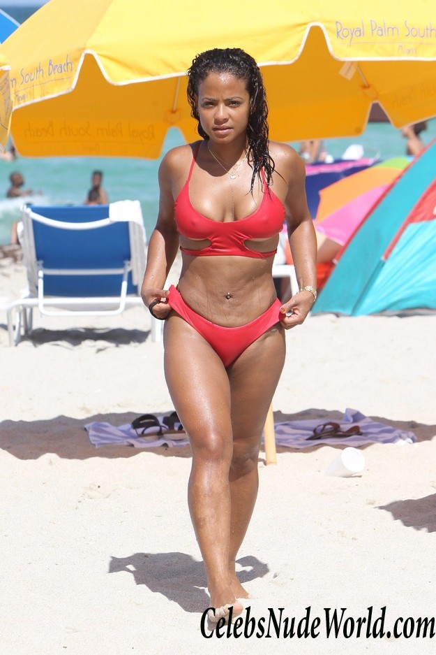 Christina Milian Pokies In Red Bikini On The Beach In Miami 14639