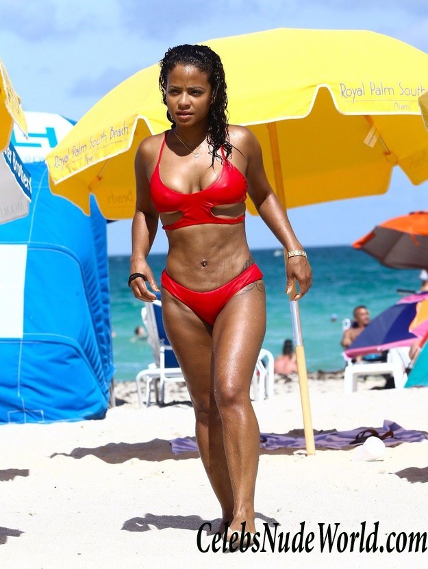 Christina Milian Pokies In Red Bikini On The Beach In Miami 14656