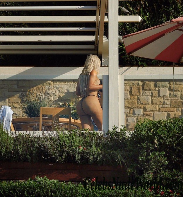 Kim Kardashian Wearing A Thong Bikini In Malibu 15363