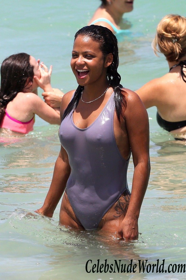 Christina Milian Swimsuit Pokies On The Beach In Miami 15777