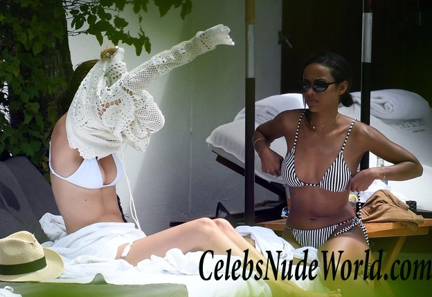 Bella Hadid Wearing A White Thong Bikini At A Pool In Miami 17570