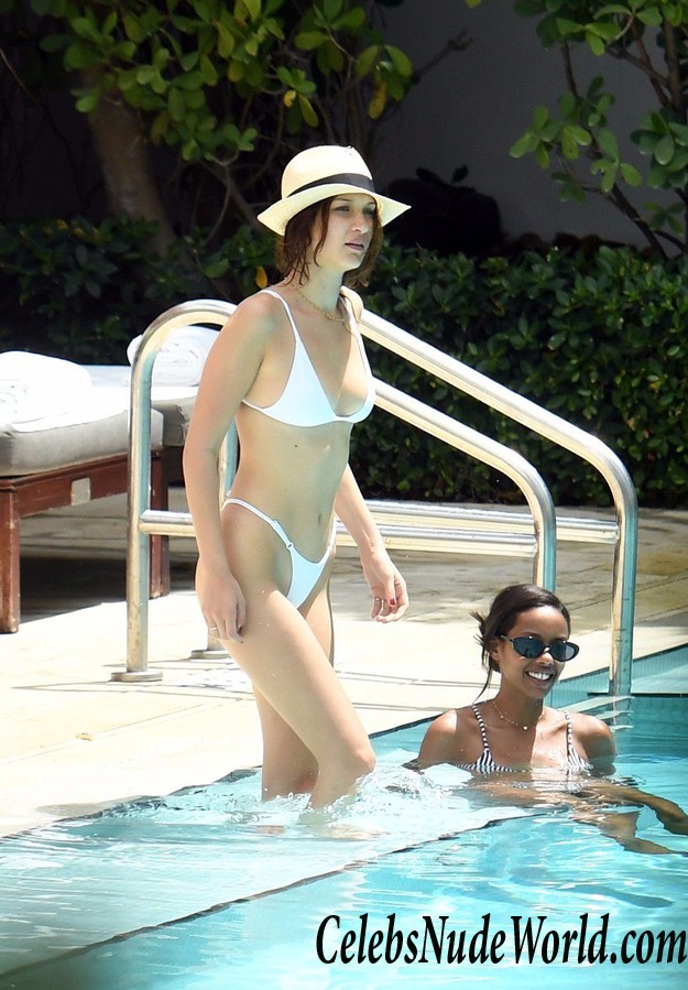 Bella Hadid Wearing A White Thong Bikini At A Pool In Miami 17577