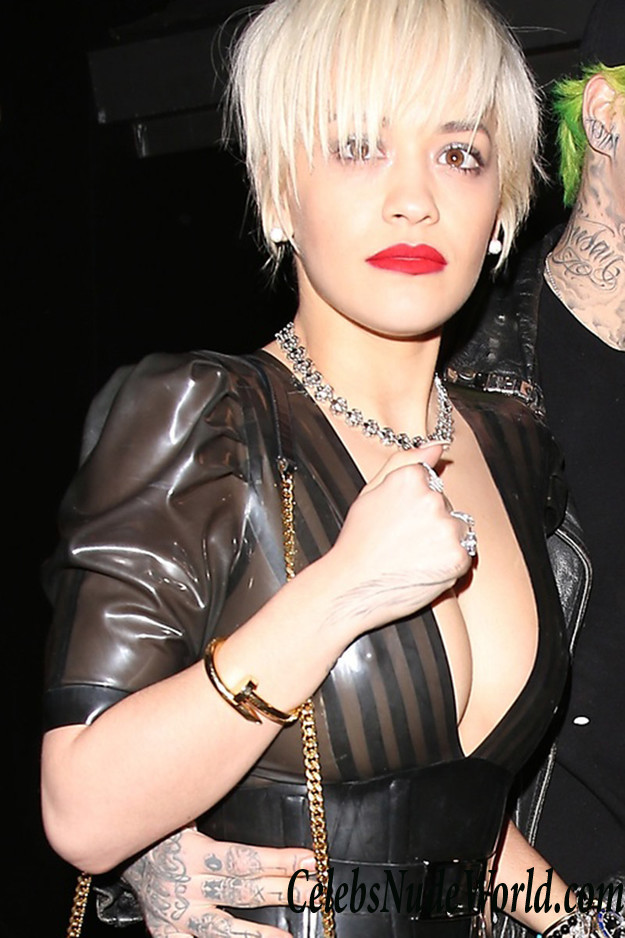 Rita Ora Braless In A See Through (To Nipples) Black Dress 21213
