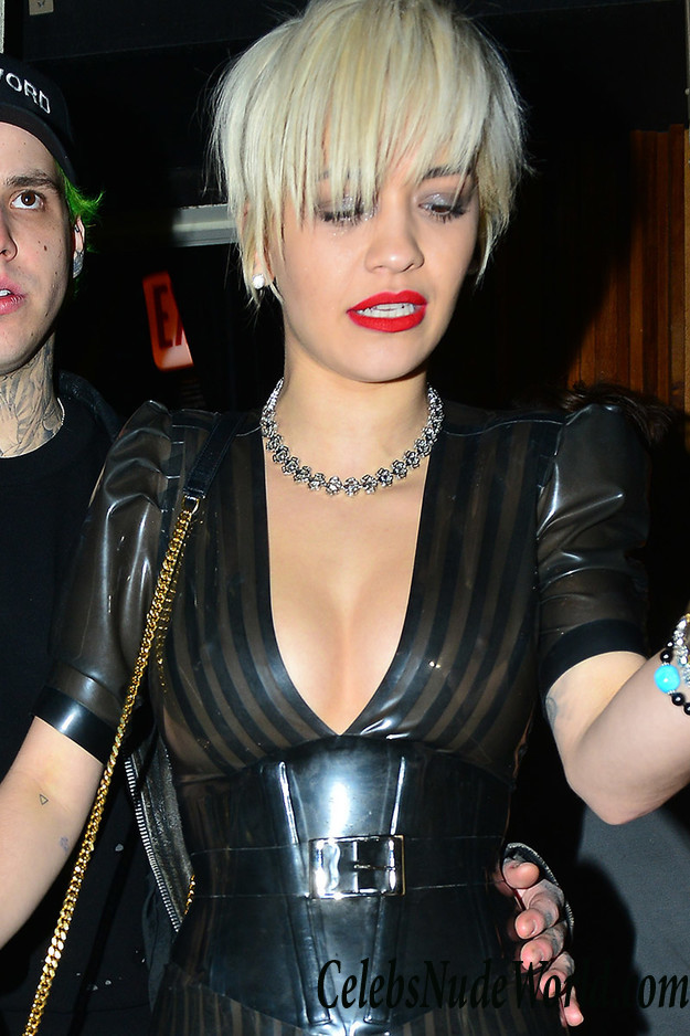 Rita Ora Braless In A See Through (To Nipples) Black Dress 21219