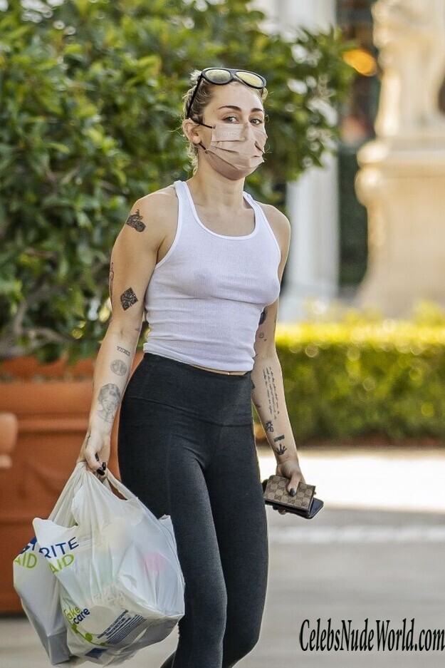 Miley Cyrus Nipples In See Thru White Top 231206
