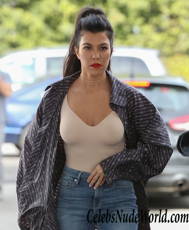 Kourtney Kardashian Braless Slight See Through & Pokies! 24064