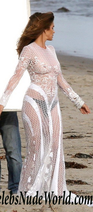 Cindy Crawford Braless In A See Through Dress Photoshoot In Malibu 24289