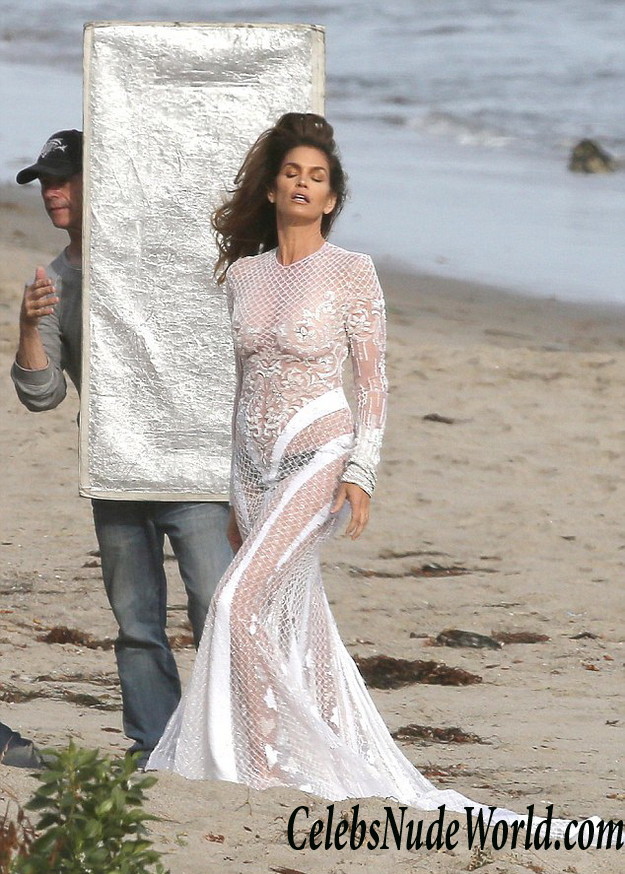 Cindy Crawford Braless In A See Through Dress Photoshoot In Malibu 24293
