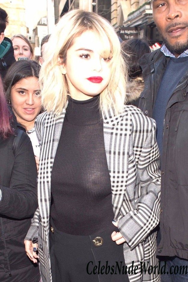 Selena Gomez Braless In Black See Thru Blouse In London 24431