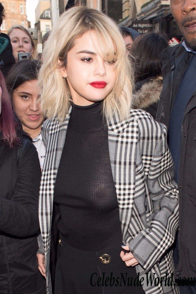Selena Gomez Braless In Black See Thru Blouse In London 24432