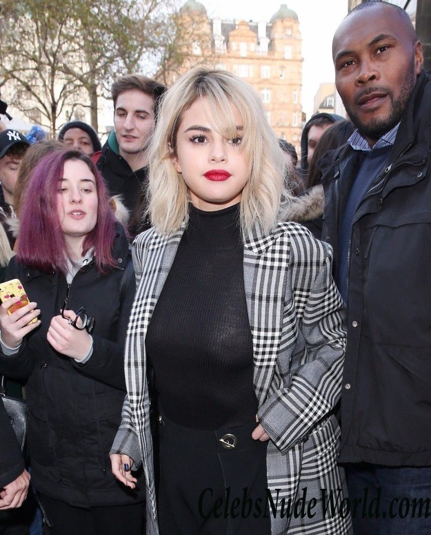 Selena Gomez Braless In Black See Thru Blouse In London 24439
