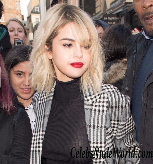 Selena Gomez Braless In Black See Thru Blouse In London 24448