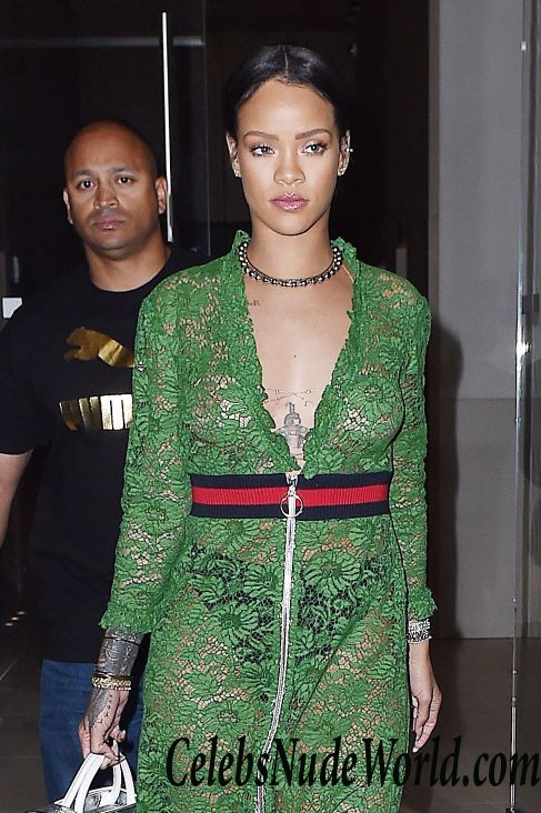 Rihanna Braless In See Through Dress While Out And About In NY 24482