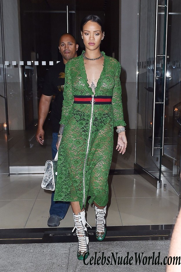 Rihanna Braless In See Through Dress While Out And About In NY 24483