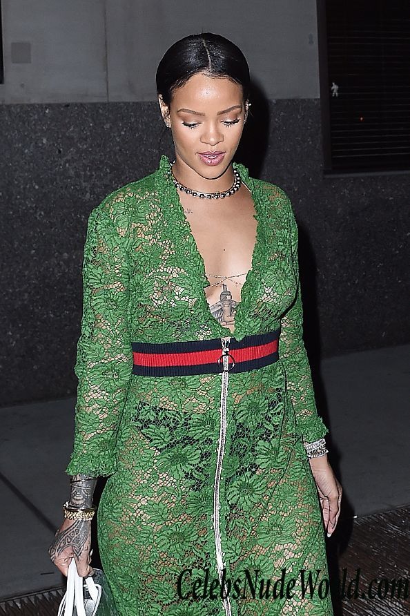 Rihanna Braless In See Through Dress While Out And About In NY 24485