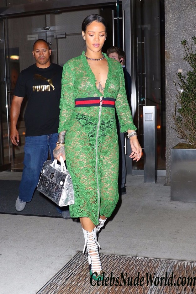 Rihanna Braless In See Through Dress While Out And About In NY 24486