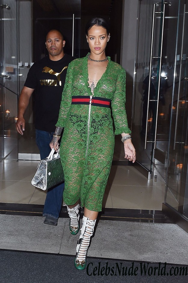 Rihanna Braless In See Through Dress While Out And About In NY 24489