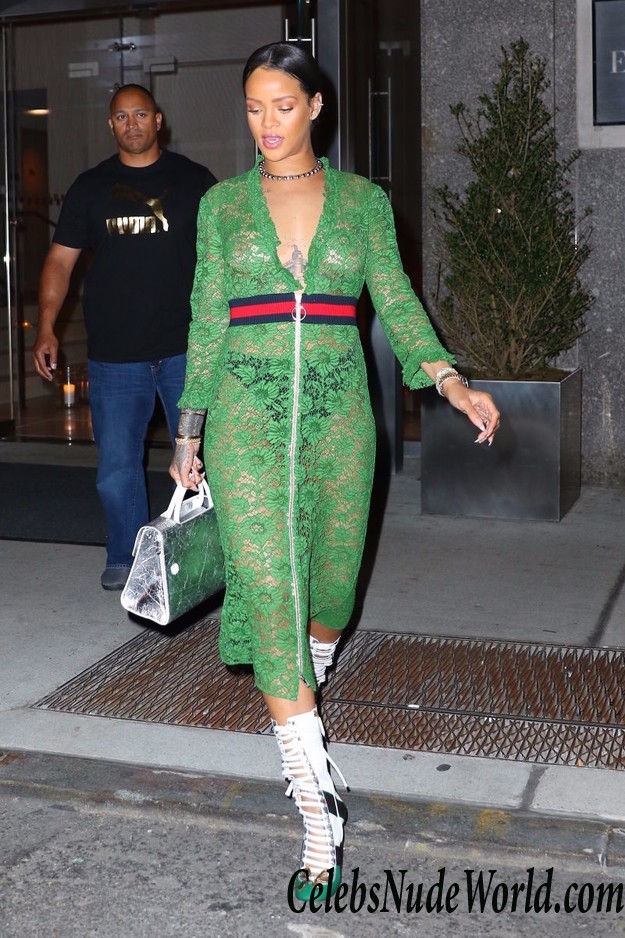 Rihanna Braless In See Through Dress While Out And About In NY 24492