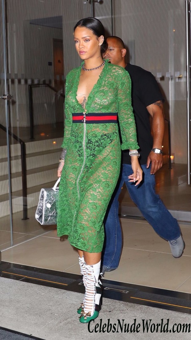 Rihanna Braless In See Through Dress While Out And About In NY 24505