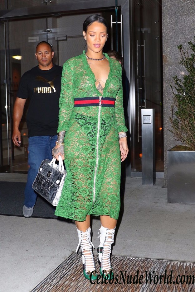 Rihanna Braless In See Through Dress While Out And About In NY 24527