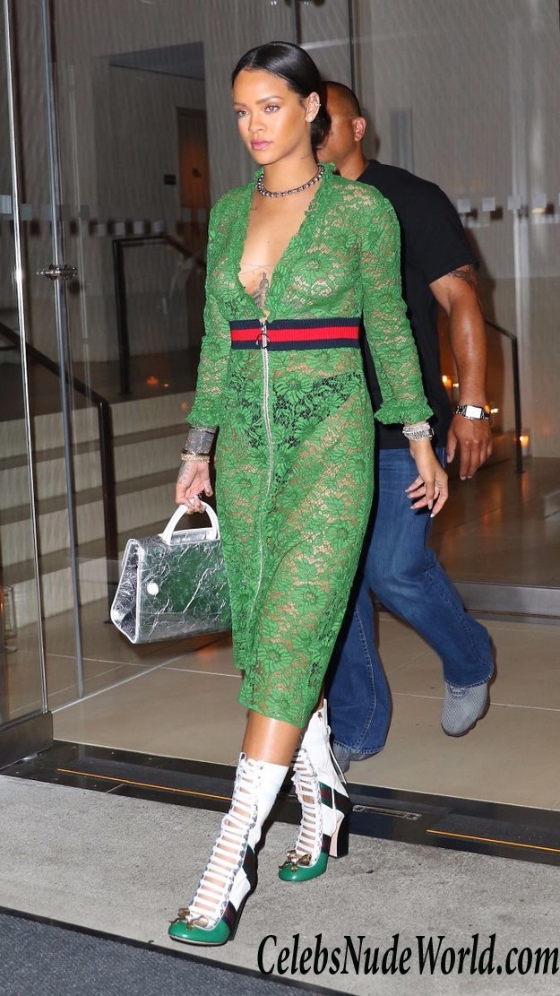 Rihanna Braless In See Through Dress While Out And About In NY 24528