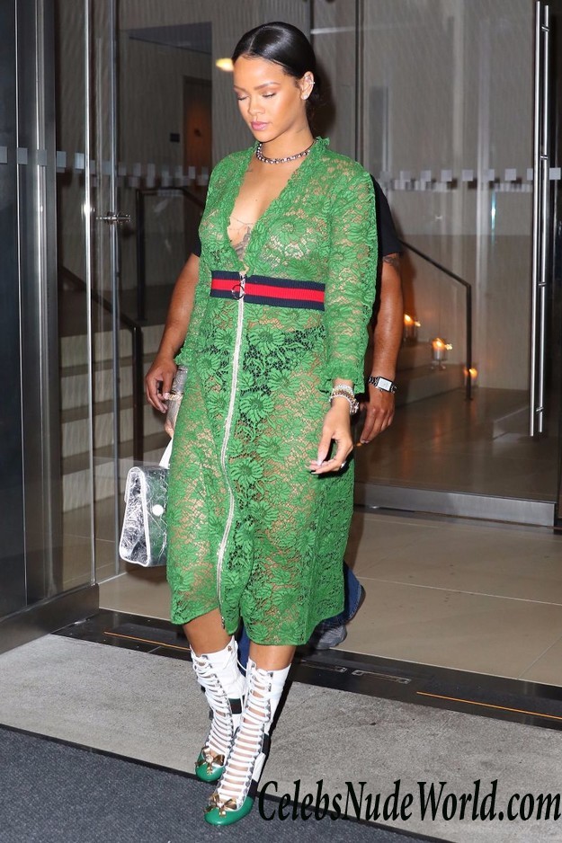 Rihanna Braless In See Through Dress While Out And About In NY 24529