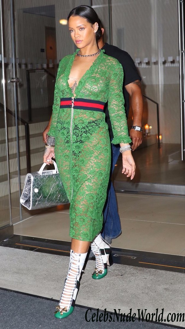 Rihanna Braless In See Through Dress While Out And About In NY 24531