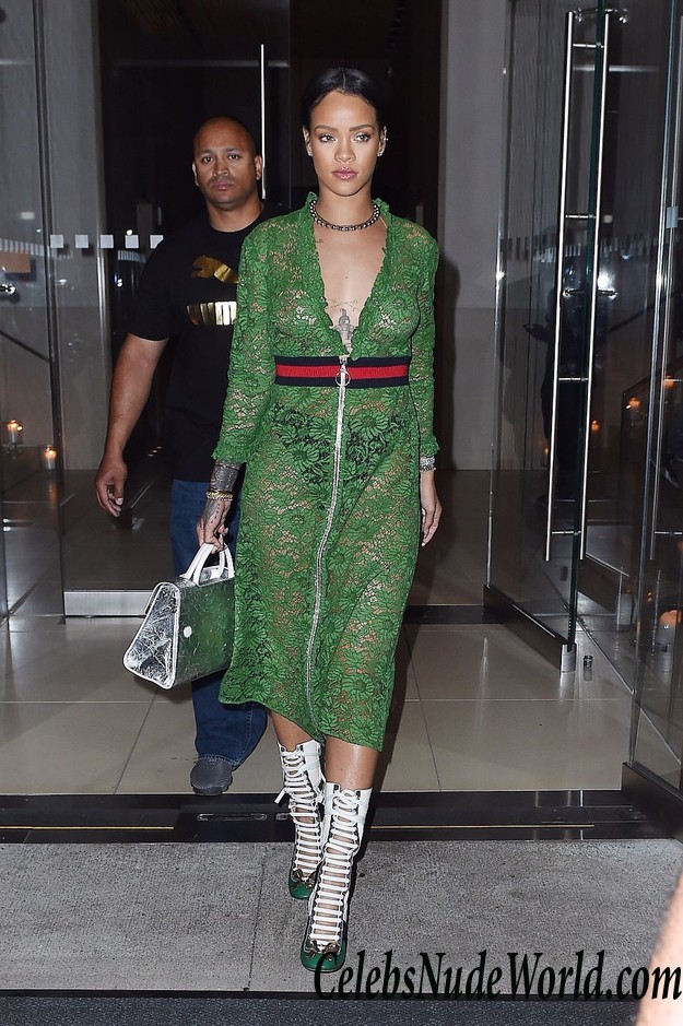 Rihanna Braless In See Through Dress While Out And About In NY 24533