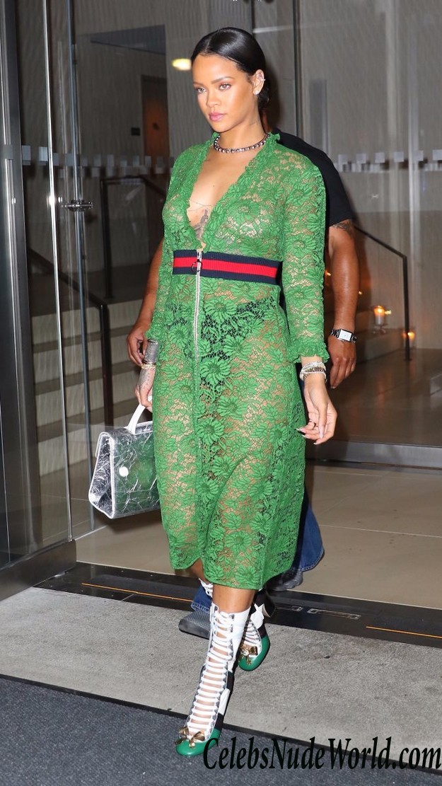 Rihanna Braless In See Through Dress While Out And About In NY 24536