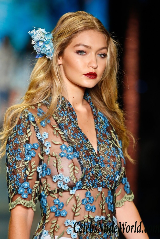 Gigi Hadid Nipples In A See Through Dress At The New York Fashion Week 25442