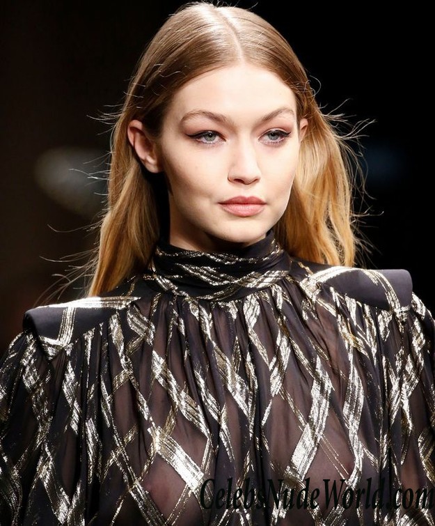 Gigi Hadid See Thru Dress And No Bra On The Runway In Milan 26199