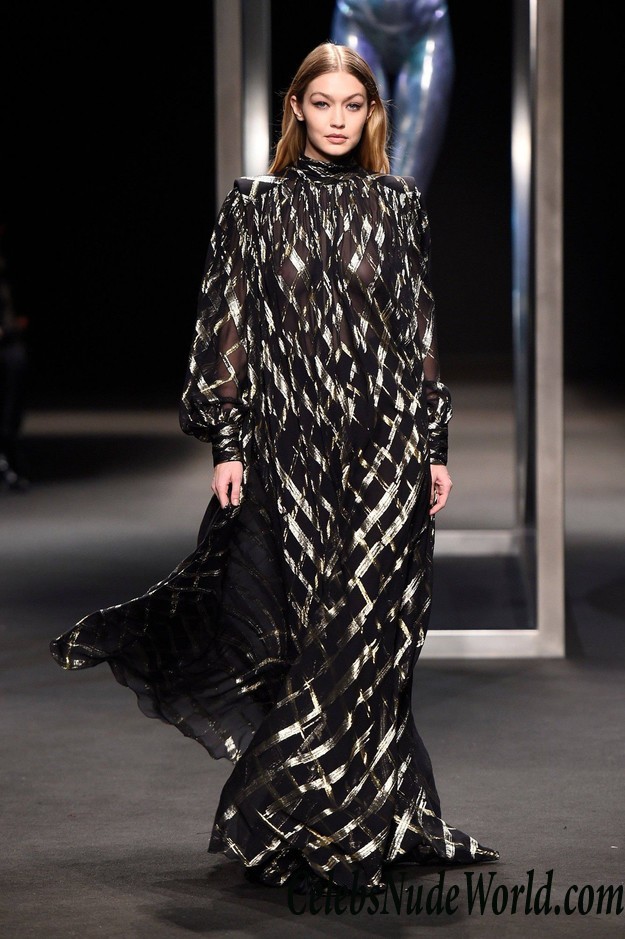 Gigi Hadid See Thru Dress And No Bra On The Runway In Milan 26206