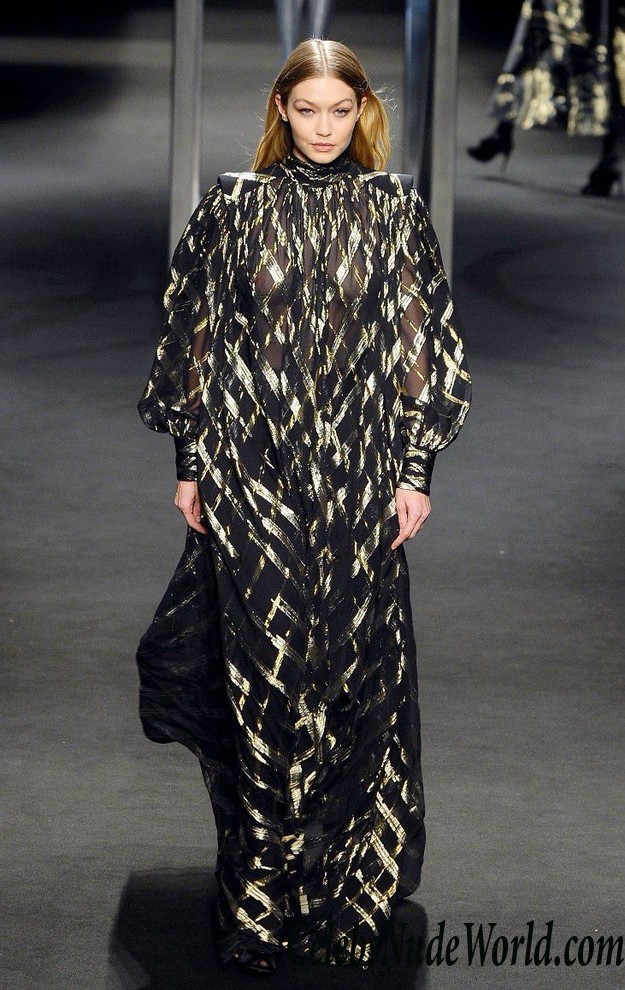 Gigi Hadid See Thru Dress And No Bra On The Runway In Milan 26207