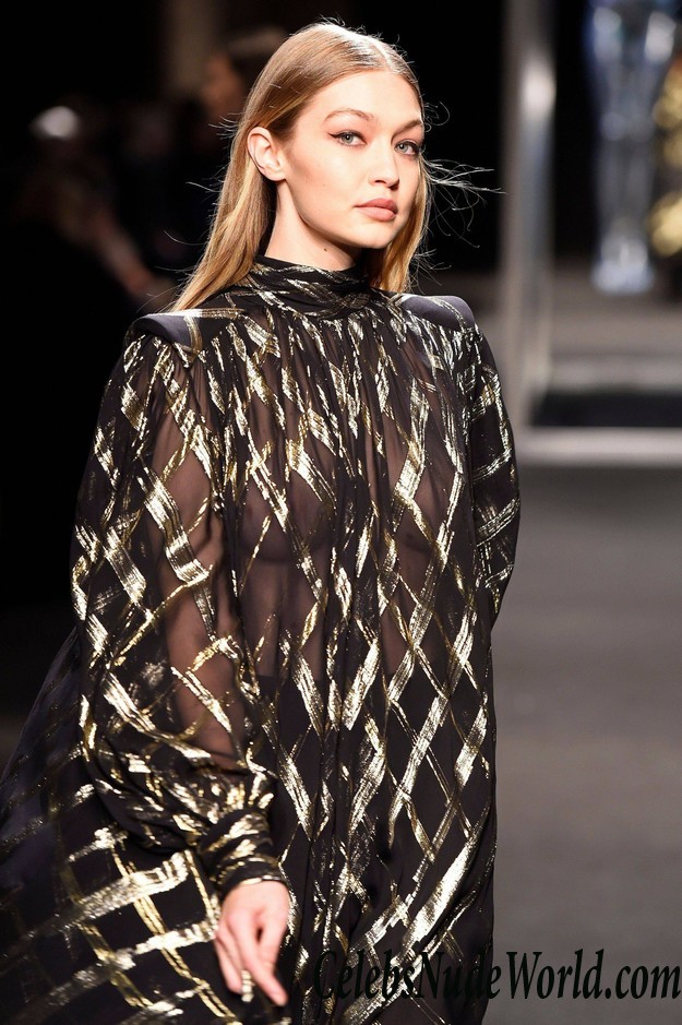 Gigi Hadid See Thru Dress And No Bra On The Runway In Milan 26208