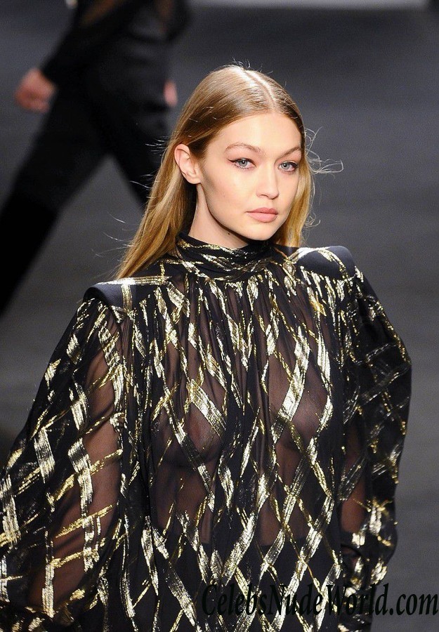 Gigi Hadid See Thru Dress And No Bra On The Runway In Milan 26220
