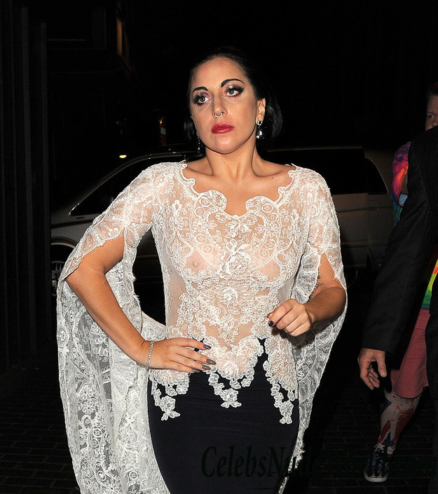 Lady Gaga Nipples in See Through White Blouse 26259
