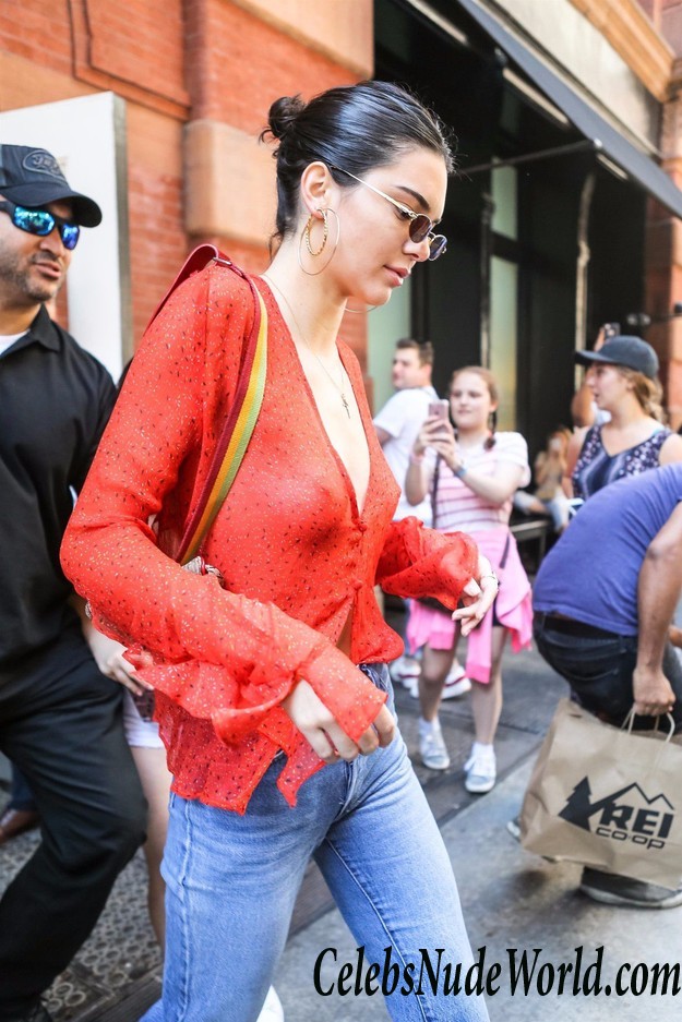 Kendall Jenner Braless In Sheer Top In NYC 26794