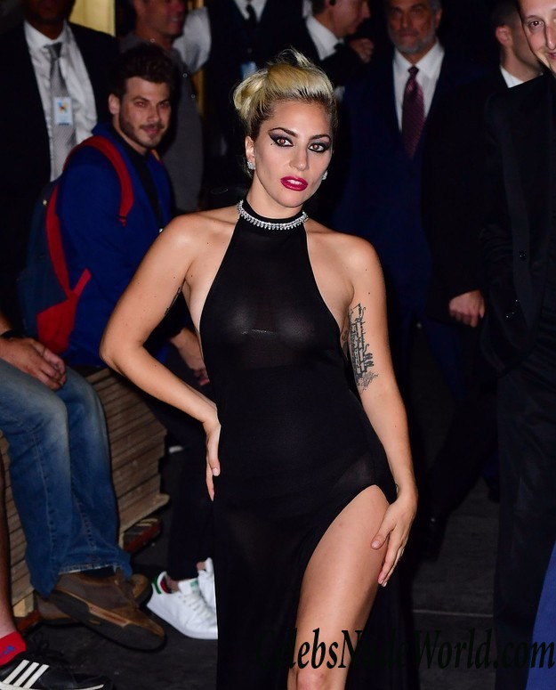 Lady Gaga Wearing A Black See Through Dress In NYC 31767