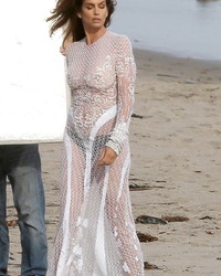Cindy Crawford Braless In A See Through Dress Photoshoot In Malibu