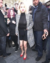 Selena Gomez Braless In Black See Thru Blouse In London