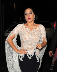 Lady Gaga Nipples in See Through White Blouse