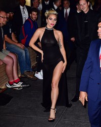 Lady Gaga Wearing A Black See Through Dress In NYC