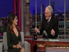 Salma Hayek cleavage , hot scene in Letterman Show