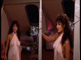 Marina Sirtis  nipslip, hot scene  in Star Trek 19