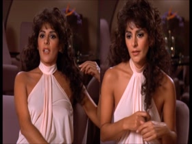 Marina Sirtis  nipslip, hot scene  in Star Trek 8