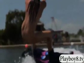 Big titted babes enjoyed wakeboarding naked by the lake 11