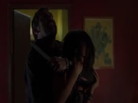 Sarah Shahi underware, cleavage scene in Guns for Hire 3